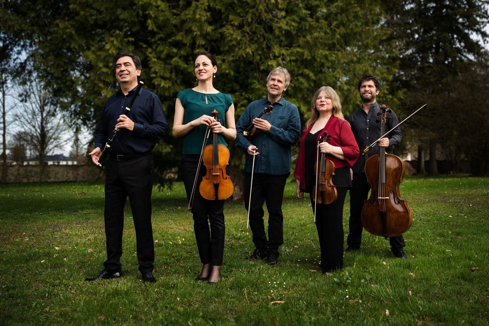 Danka Nikolić & friends, mit Instrumenten auf einer Wiese