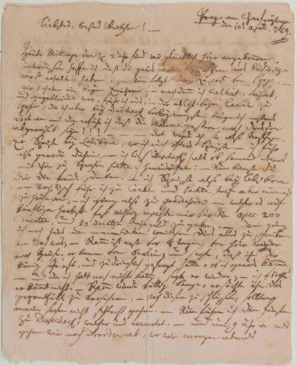 Auszug Brief von Mozart an Constanze