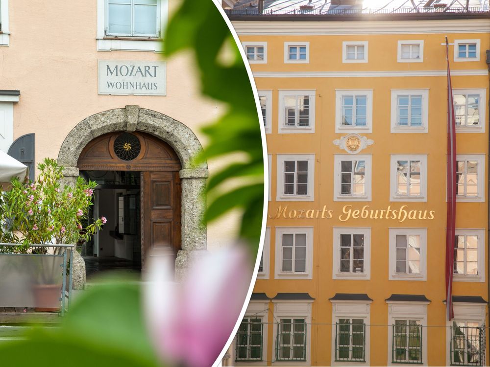 Fotocollage Mozart Wohnhaus und Mozarts Geburtshaus