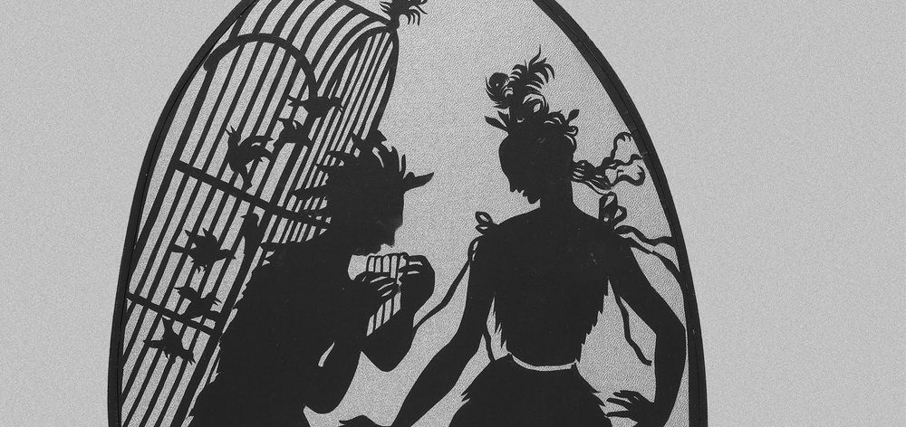 Ausschnitt Scherenschnittt Papageno und Papagena
